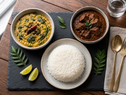 Traditionelle Linsen Spinat Curry & Rice - Colombo Style